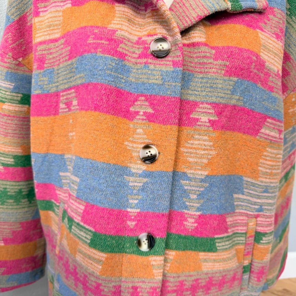 Multicolor Patterned Women's Jacket/Shacket - Bright Stripe Design - Picture 3 of 15